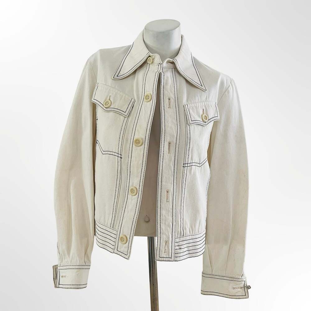 Vintage Induyco Cream Denim Jacket with Contrast Stitching